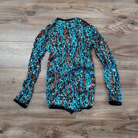 Weissman Blue Silver Sequin Romper Dance Suit
